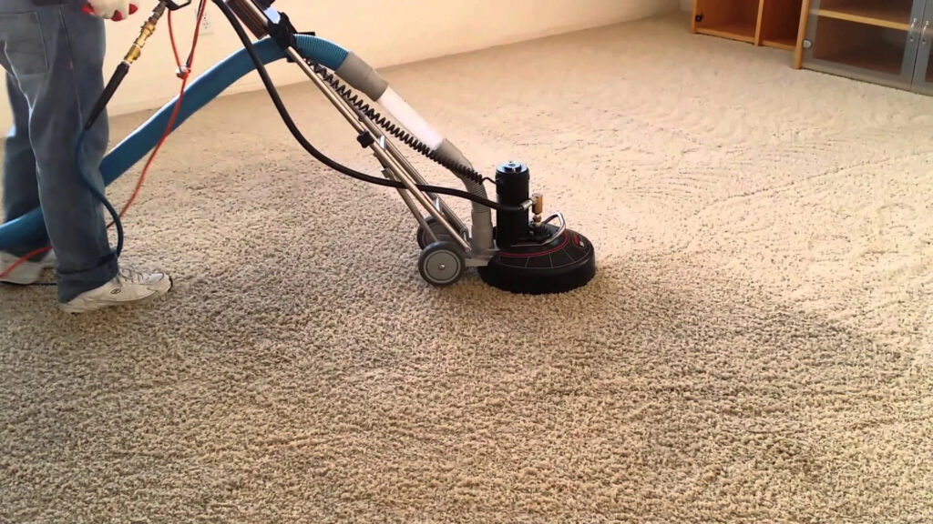 Professional cleaning company San Jose CA rotary carpet bonnet machine in use