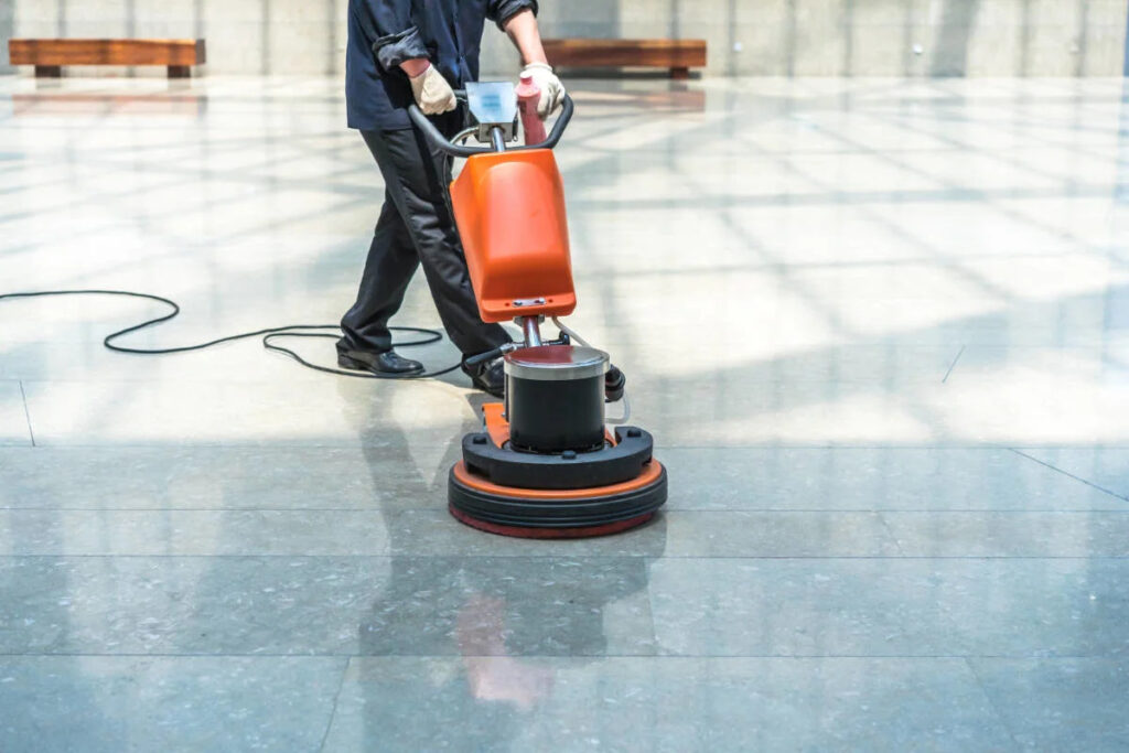 Commercial cleaning company San Jose CA rotary machine polishing terrazzo floor